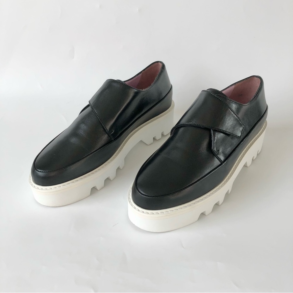 Unreal Fields Black Leather Wrap up Platform Creepers Loafers Size 38/7.5 US
